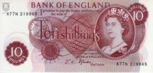 Gran Bretaña 1966-1970 Billete 10 Shillings UNC (Firma Fforde)
