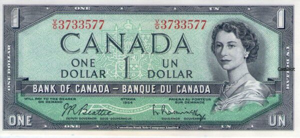 Canadá 1954 Billete 1 Dollar UNC (Beattie-Rasminsky) Diseño Modificado