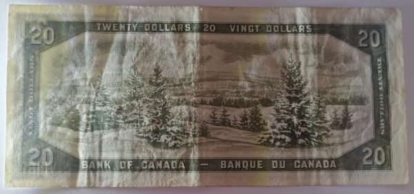 Canadá 1954 Billete 20 Dollars VF (Beattie-Rasminsky) Diseño Modificado