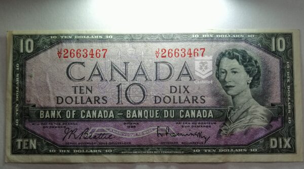 Canadá 1954 Billete 10 Dollars VF (Beattie-Rasminsky) Diseño Modificado