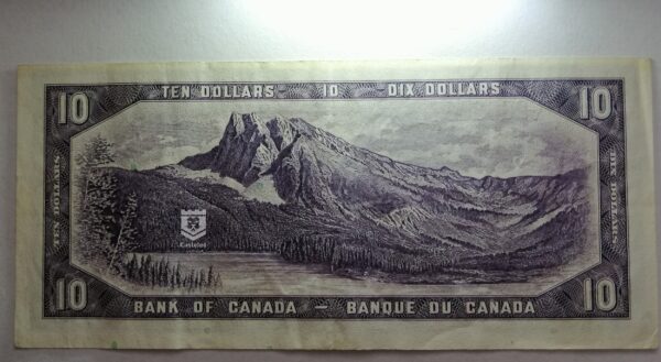 Canadá 1954 Billete 10 Dollars VF (Beattie-Rasminsky) Diseño Modificado