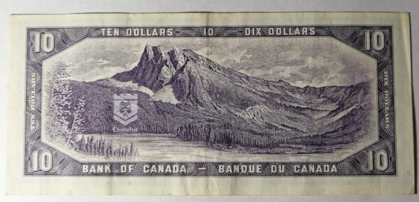 Canadá 1954 Billete 10 Dollars VF (Beattie-Rasminsky) Diseño Modificado