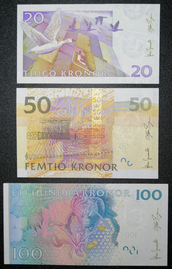 Suecia 2008-2011 Sveriges Bank Set Billetes 20 50 y 100 Kronor (Coronas) UNC