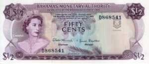 Bahamas 1968 Billete $50 Centavos de Dólar aUNC / Estado 9+