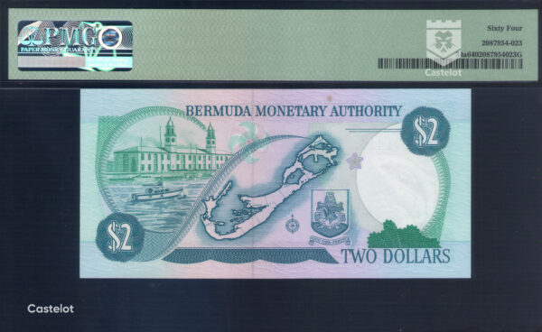 Bermuda (Islas Bermudas) 1988 Billete 2 Dólares UNC PMG 64 (Territorio Británico de ultramar)