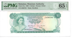 Bahamas 1968 Billete $1 Dólar PMG 65