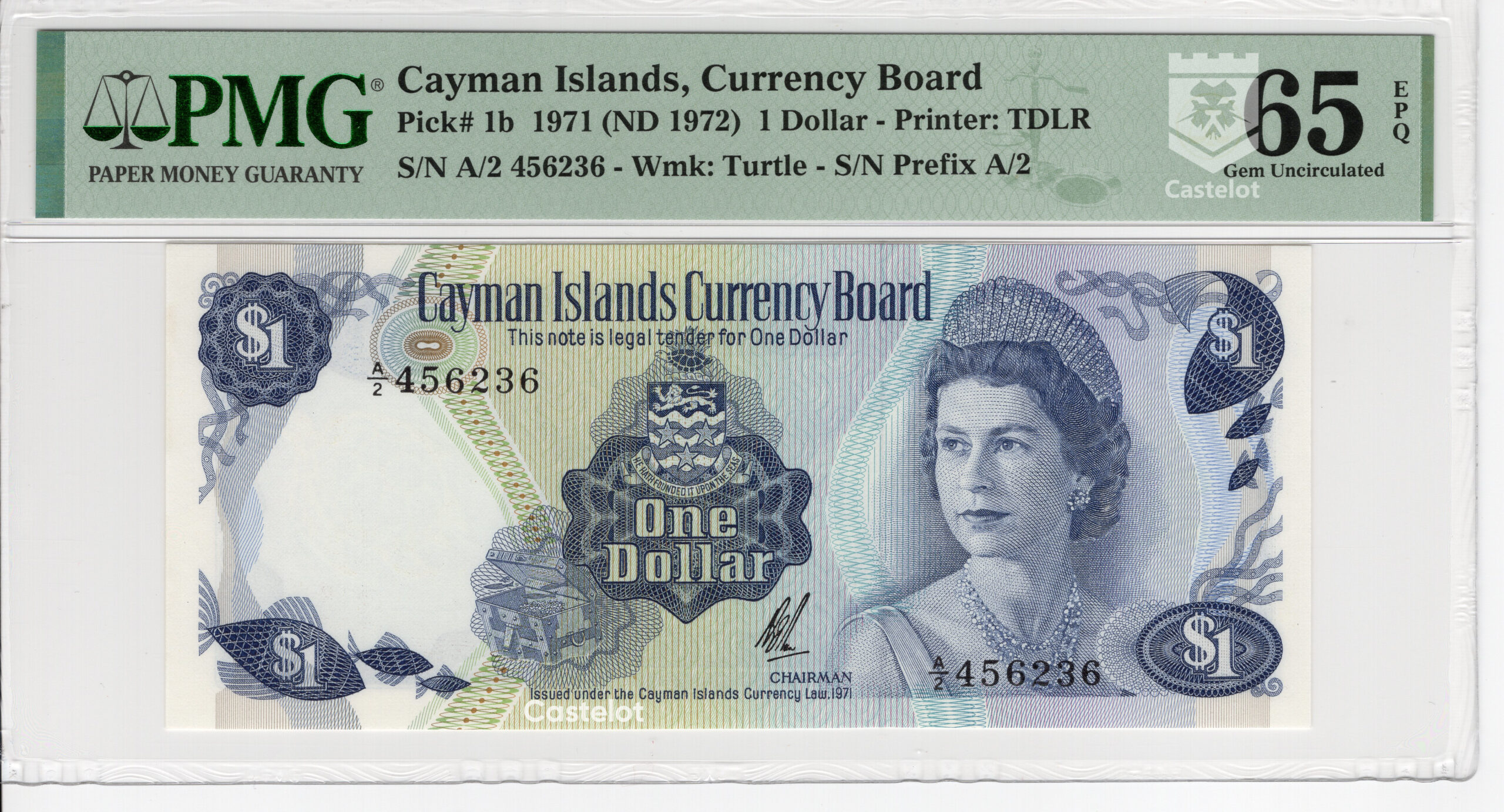 Islas Caimán 1972 Billete $1 Dólar PMG 65