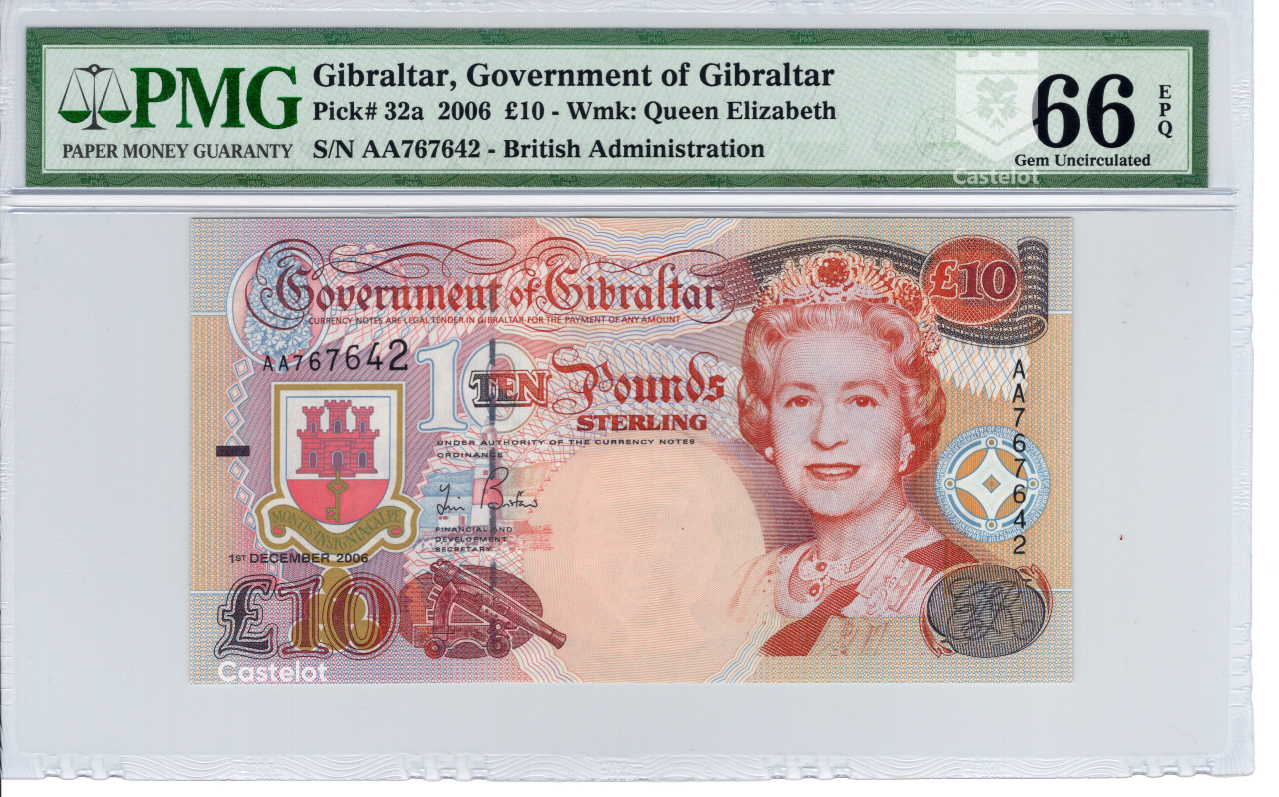 Gibraltar 2006 Billete 10 Libras PMG 66