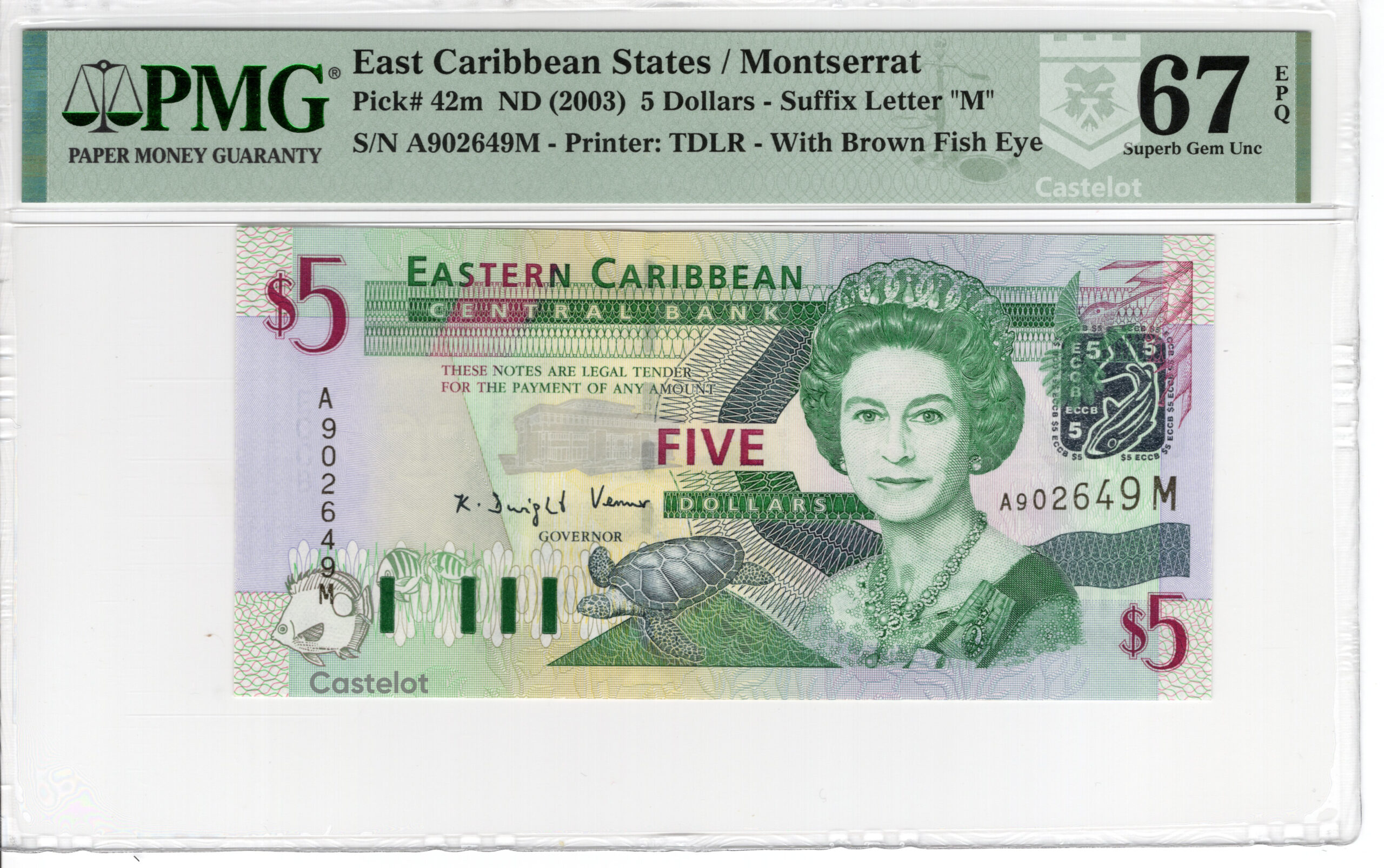 East Caribbean 2003 Billete 5 Dólares PMG 67