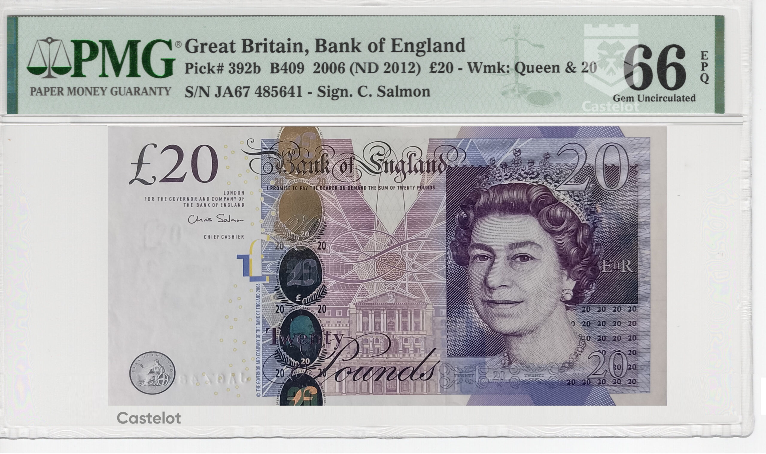 Gran Bretaña 2012 Billete 20 Libras PMG 66