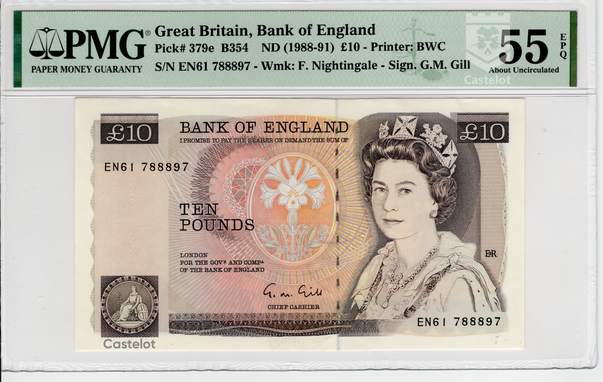 Gran Bretaña 1988 Billete 10 Libras PMG 55
