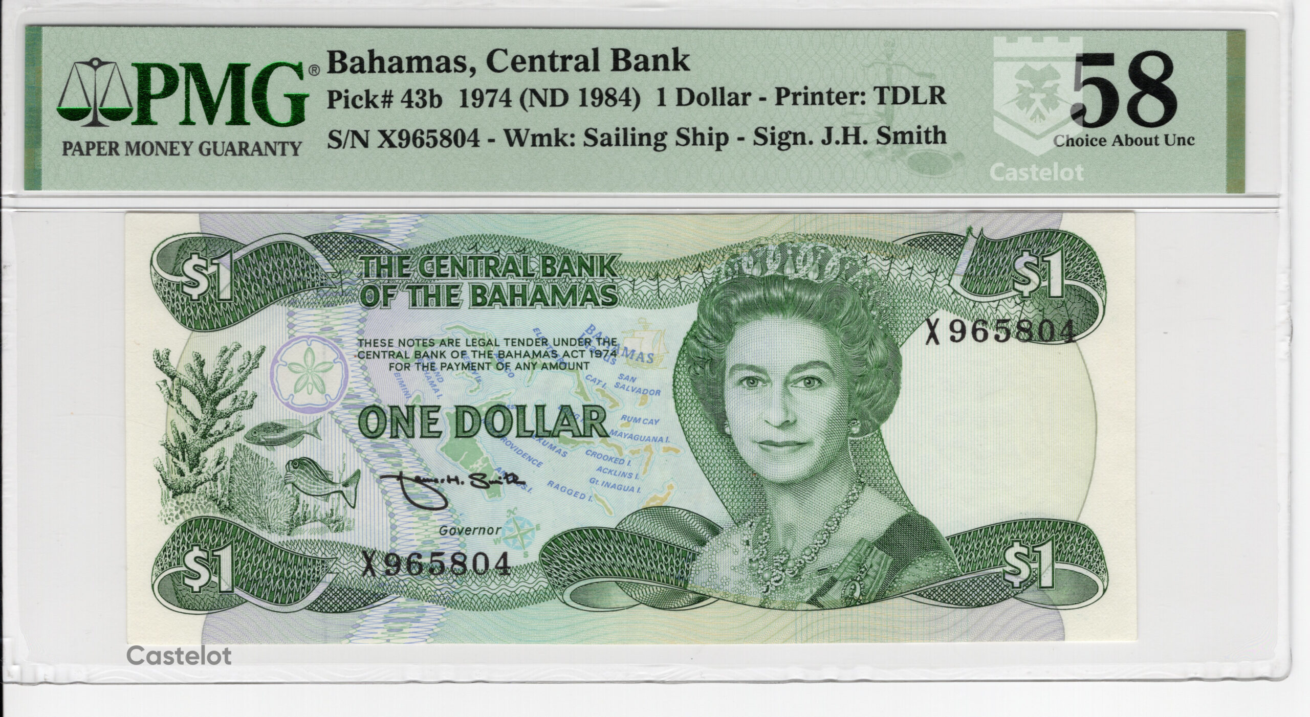 Bahamas 1984 Billete 1 Dólar PMG 58