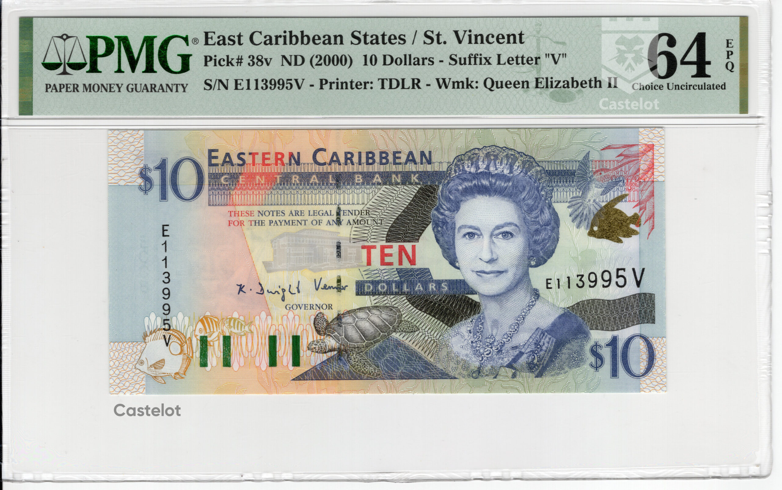East Caribbean 2000 Billete 10 Dólares PMG 64