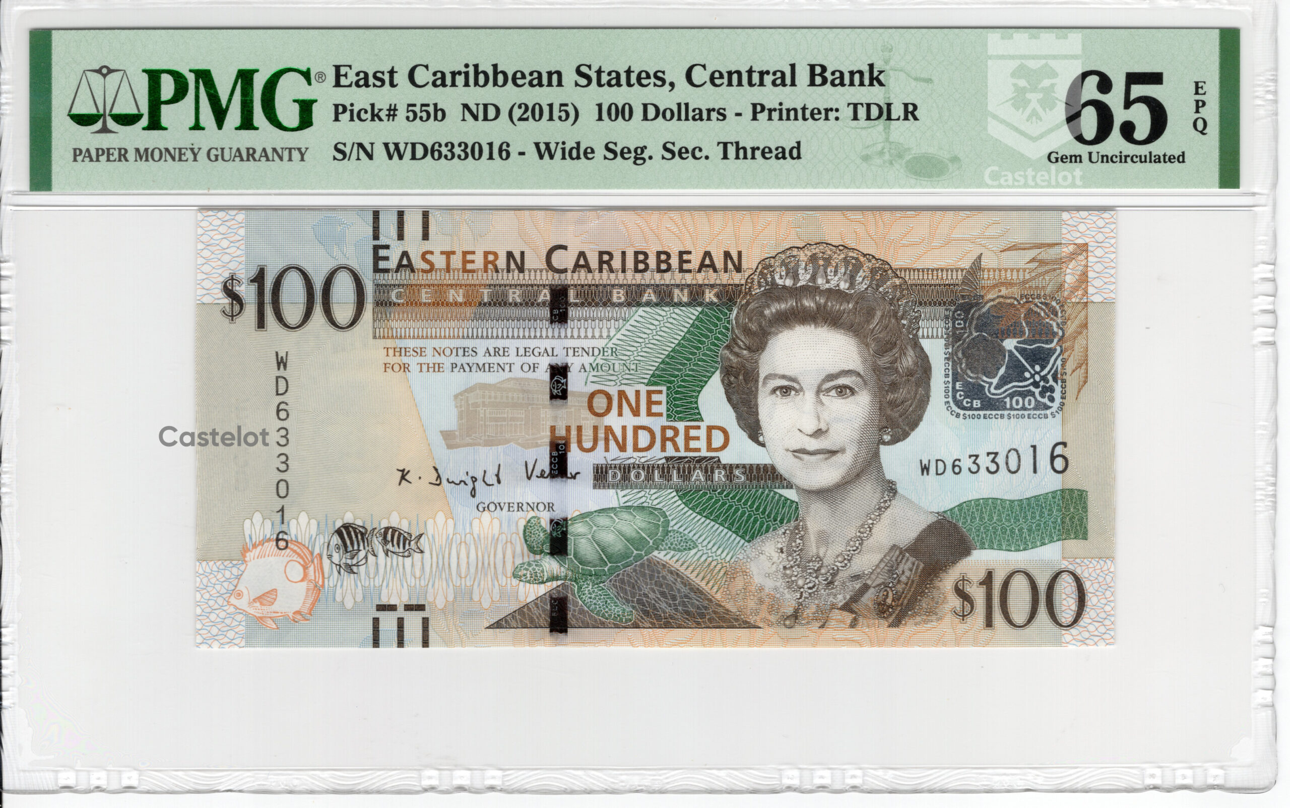 East Caribbean 2015 Billete 100 Dólares PMG 65