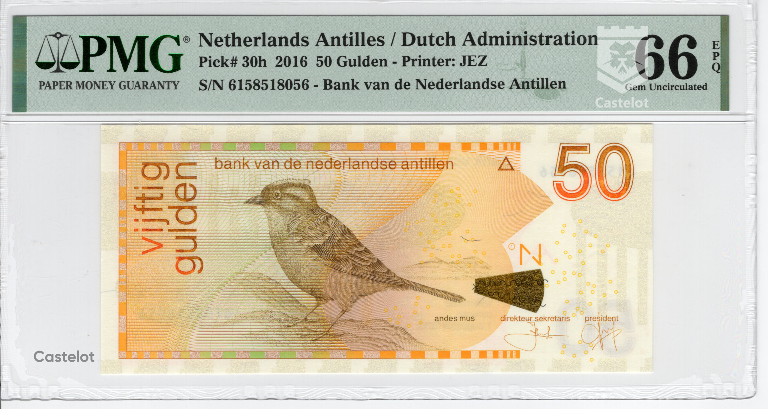 Antillas Neerlandesas 2016 Billete 50 Gulden PMG 66
