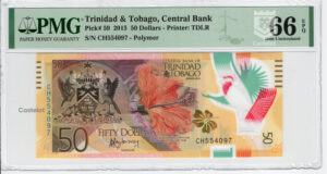 Trinidad & Tobago 2015 Billete 50 Dólares PMG 66