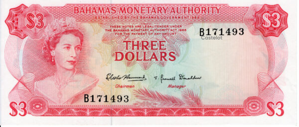 Bahamas 1968 Billete $3 Dólares aUNC