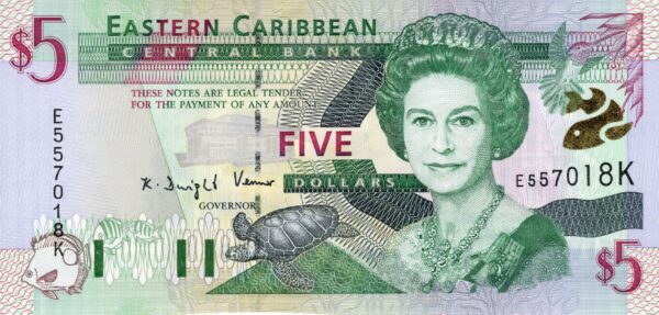 East Caribbean 2000 Billete 5 Dólares UNC Sufijo K