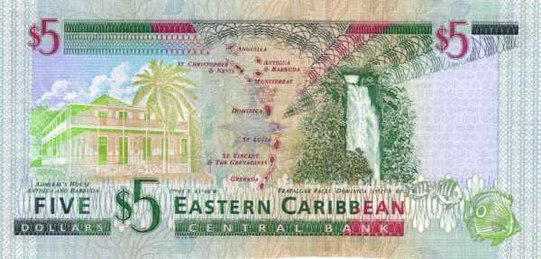 East Caribbean 2000 Billete 5 Dólares UNC Sufijo K