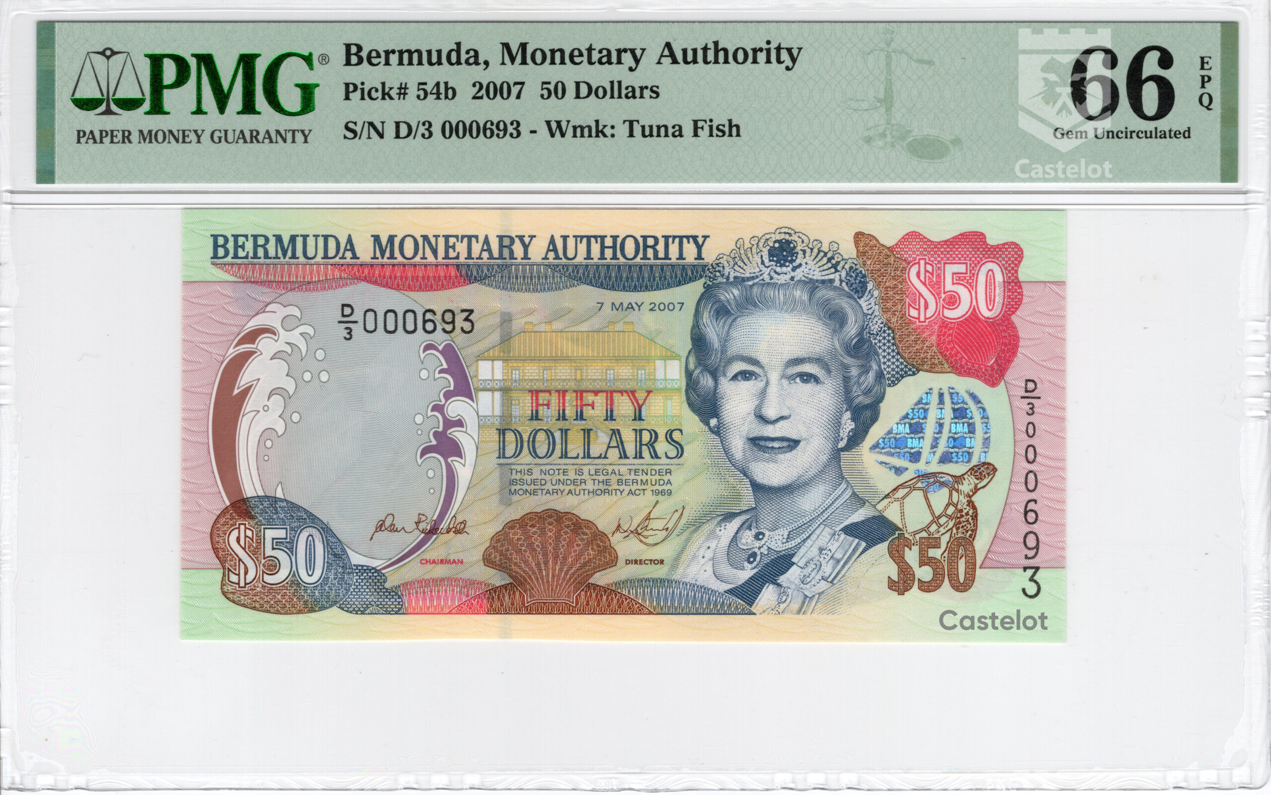 Bermuda 2007 Billete 50 Dólares PMG 66