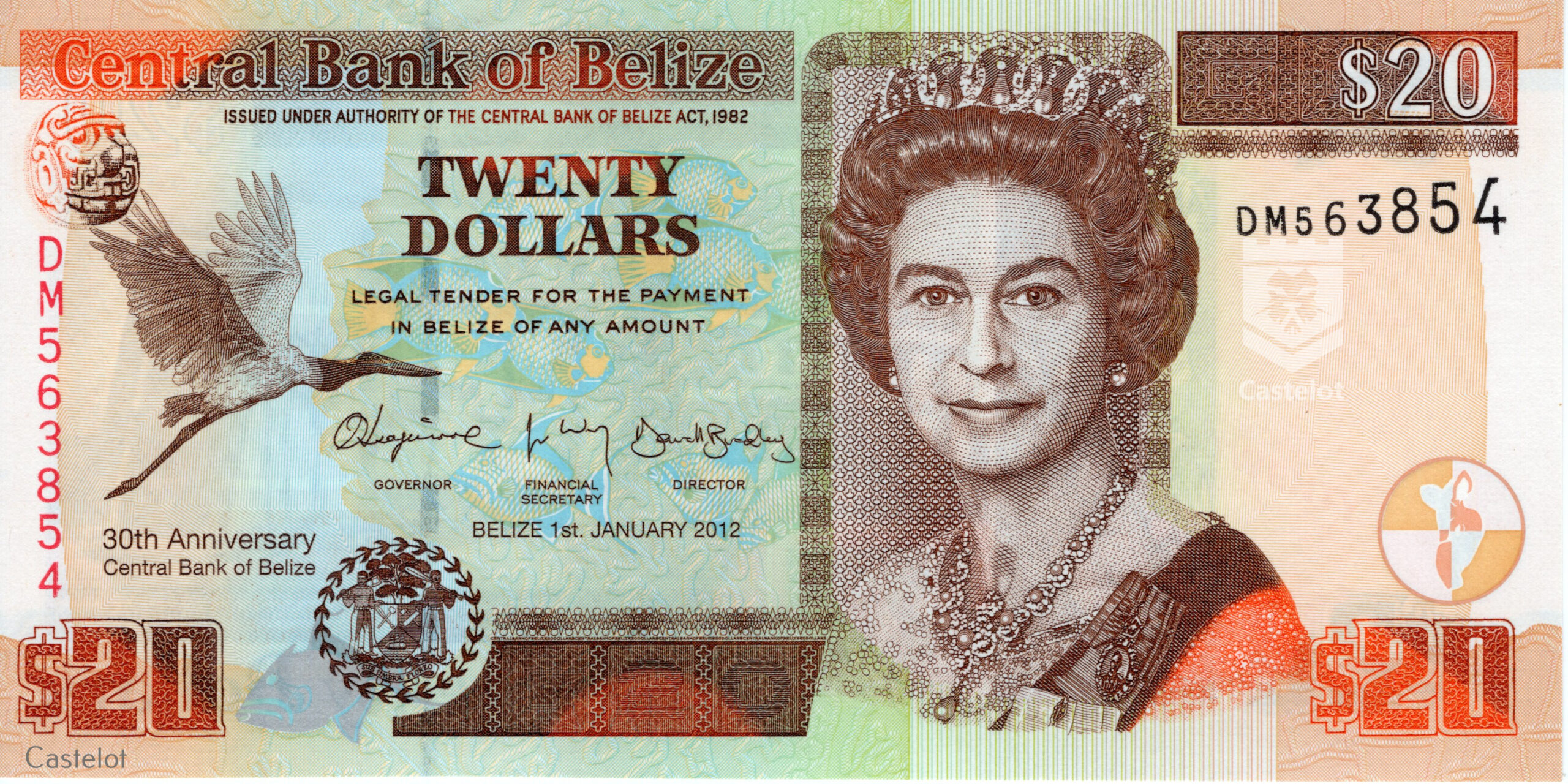 Belice 2012 Billete $20 Dólares UNC